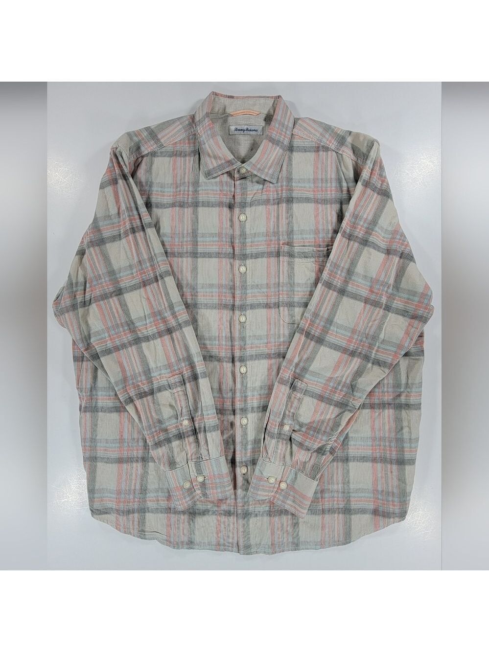 Tommy Bahama Coastline Cord Shirt Men's XL Pastel Plaid Casual Button Up Casual